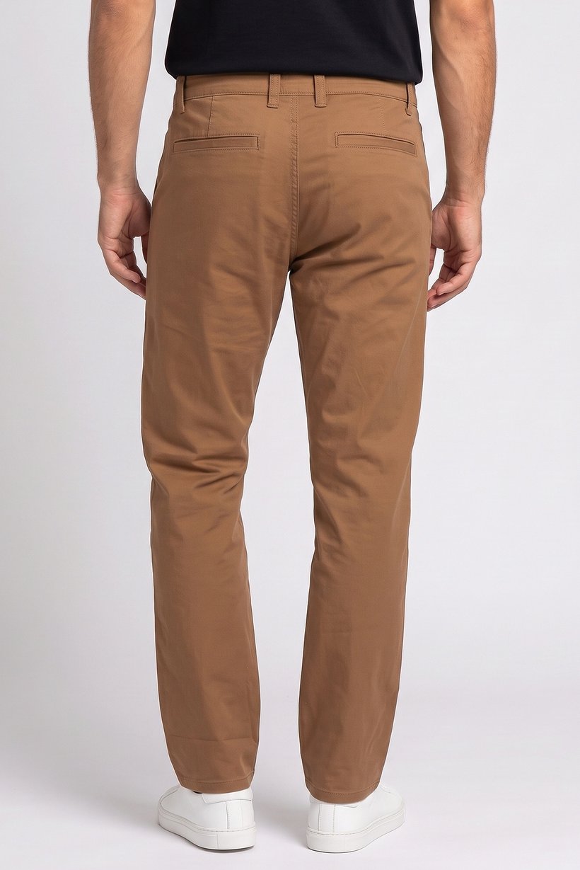 Men Regular Fit Solid Chino Pants, Dark Tan