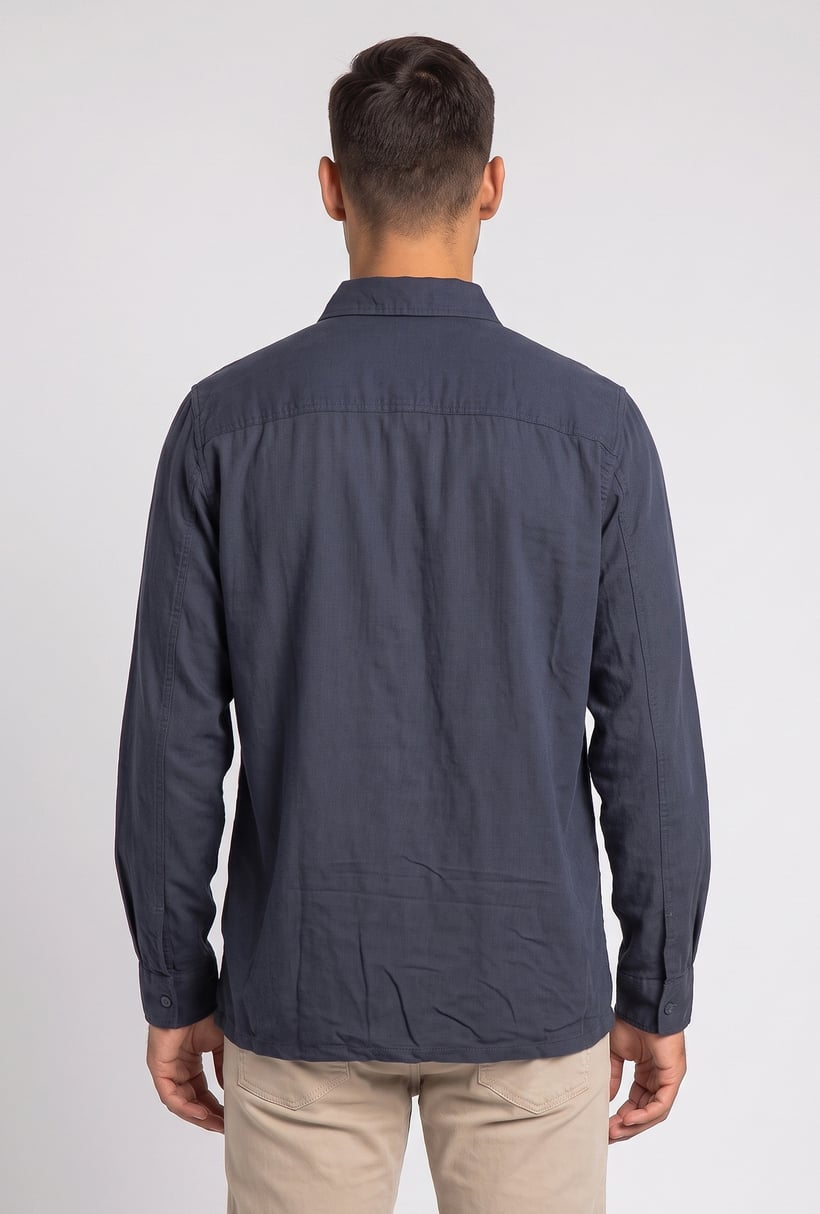 Men Regular Fit Plain Long Sleeve Casual Shirt, Navy