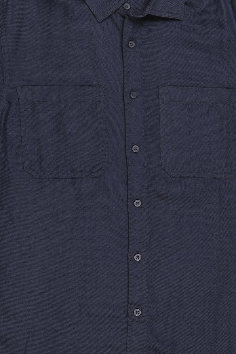 Men Regular Fit Plain Long Sleeve Casual Shirt, Navy