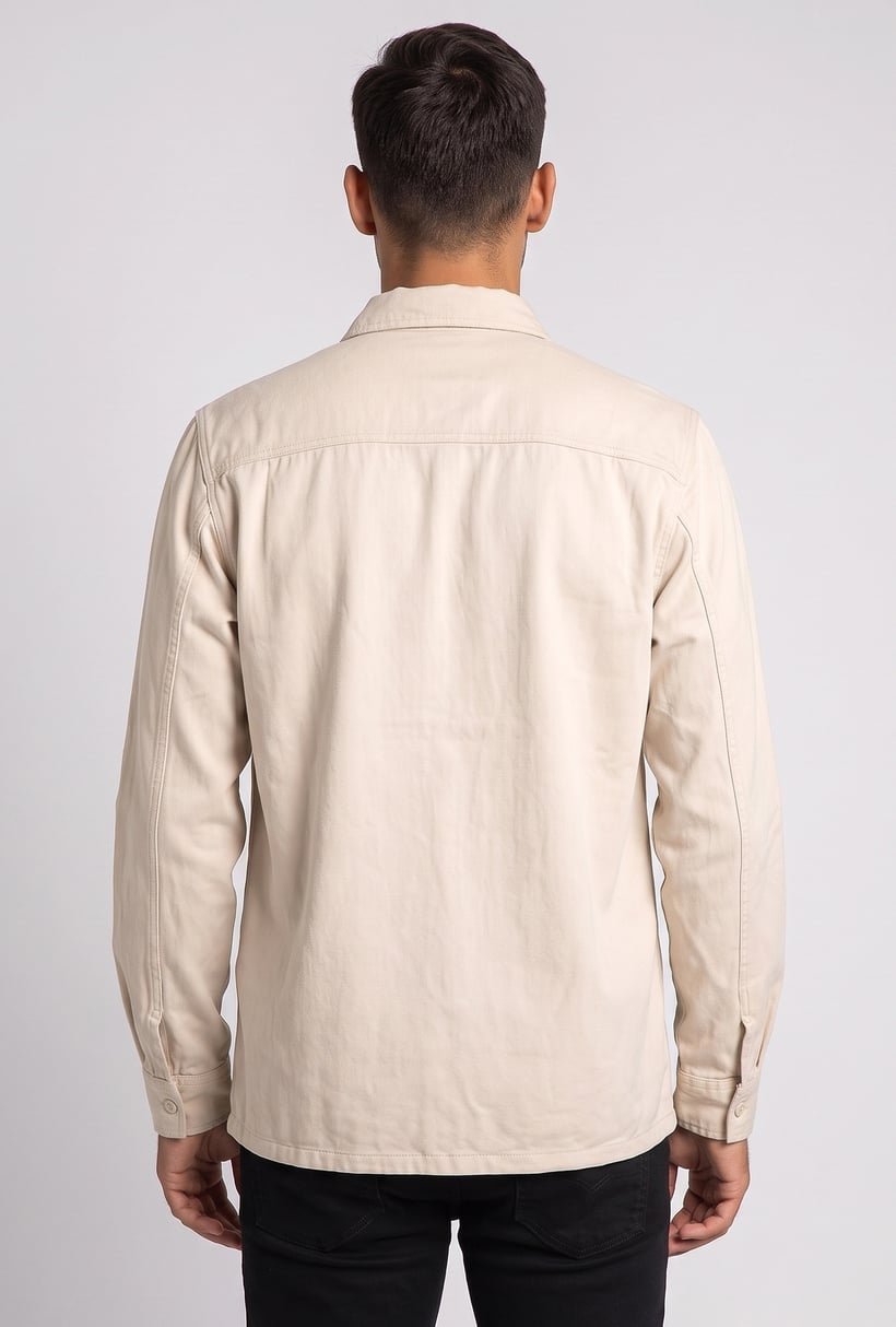 Men Regular Fit Plain Long Sleeve Casual Shirt, Beige