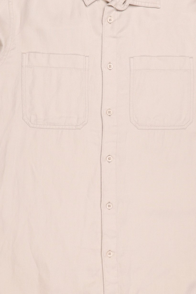 Men Regular Fit Plain Long Sleeve Casual Shirt, Beige