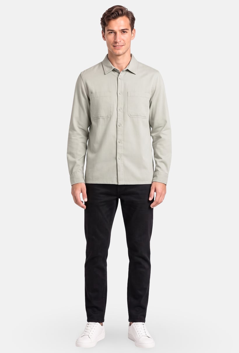 Men Regular Fit Plain Long Sleeve Casual Shirt, Sage Green