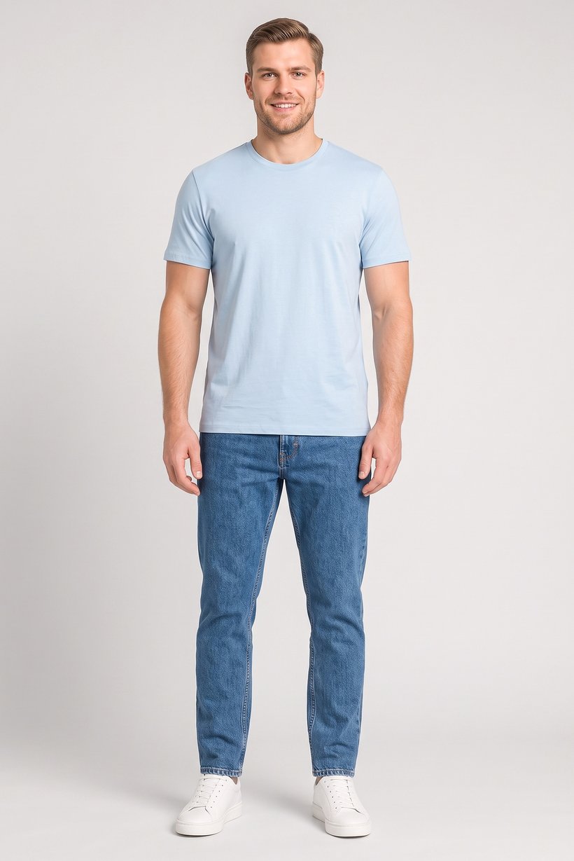 Men Crew Neck Short Sleeve Plain T-Shirt, Sky Blue
