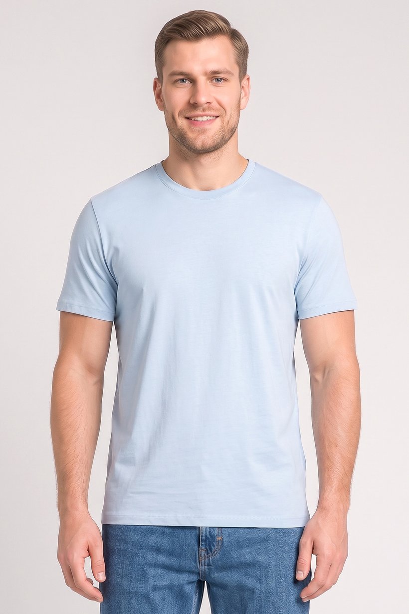 Men Crew Neck Short Sleeve Plain T-Shirt, Sky Blue