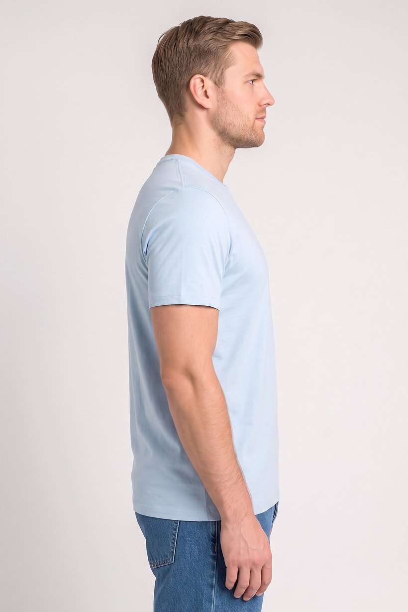 Men Crew Neck Short Sleeve Plain T-Shirt, Sky Blue