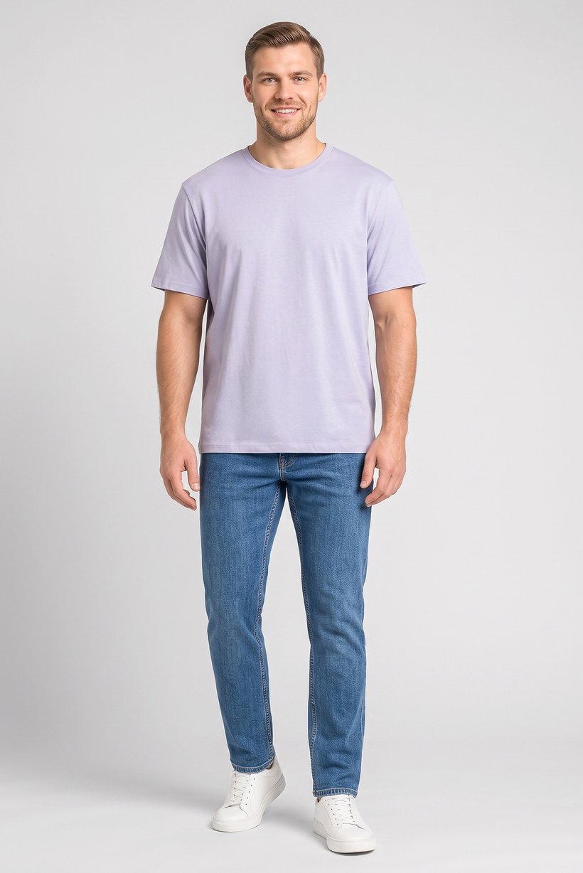 Men Crew Neck Short Sleeve Solid T-Shirt, Lavender