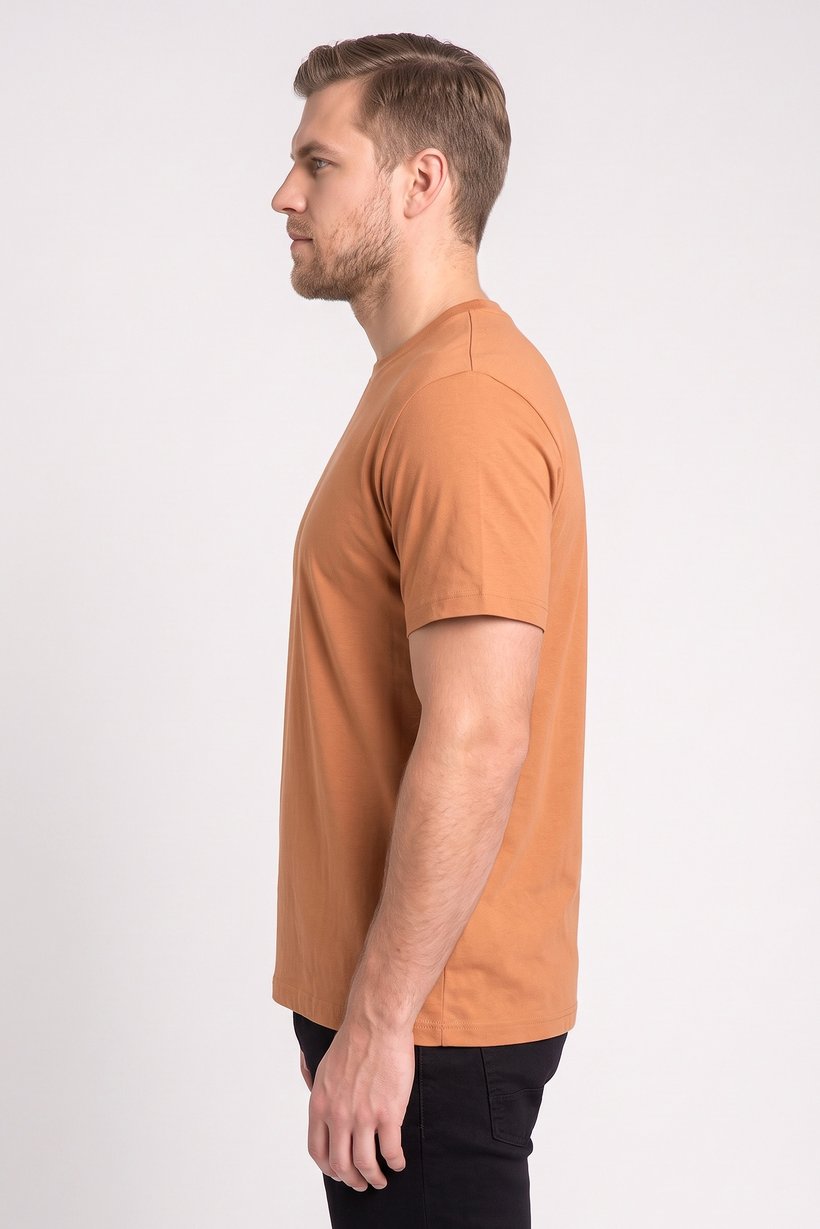 Men Crew Neck Short Sleeves Solid T-Shirt, Brown