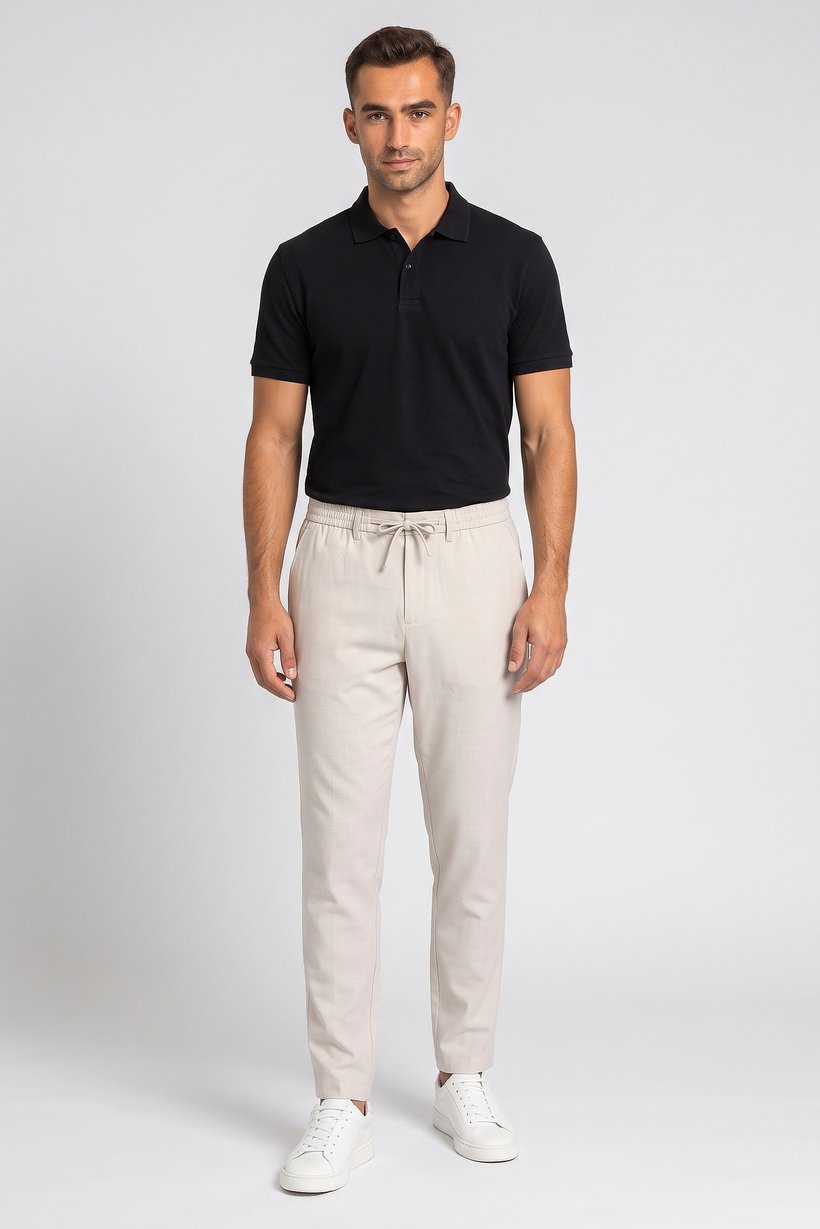 Men Regular Fit Solid Straight Leg Pants, Beige