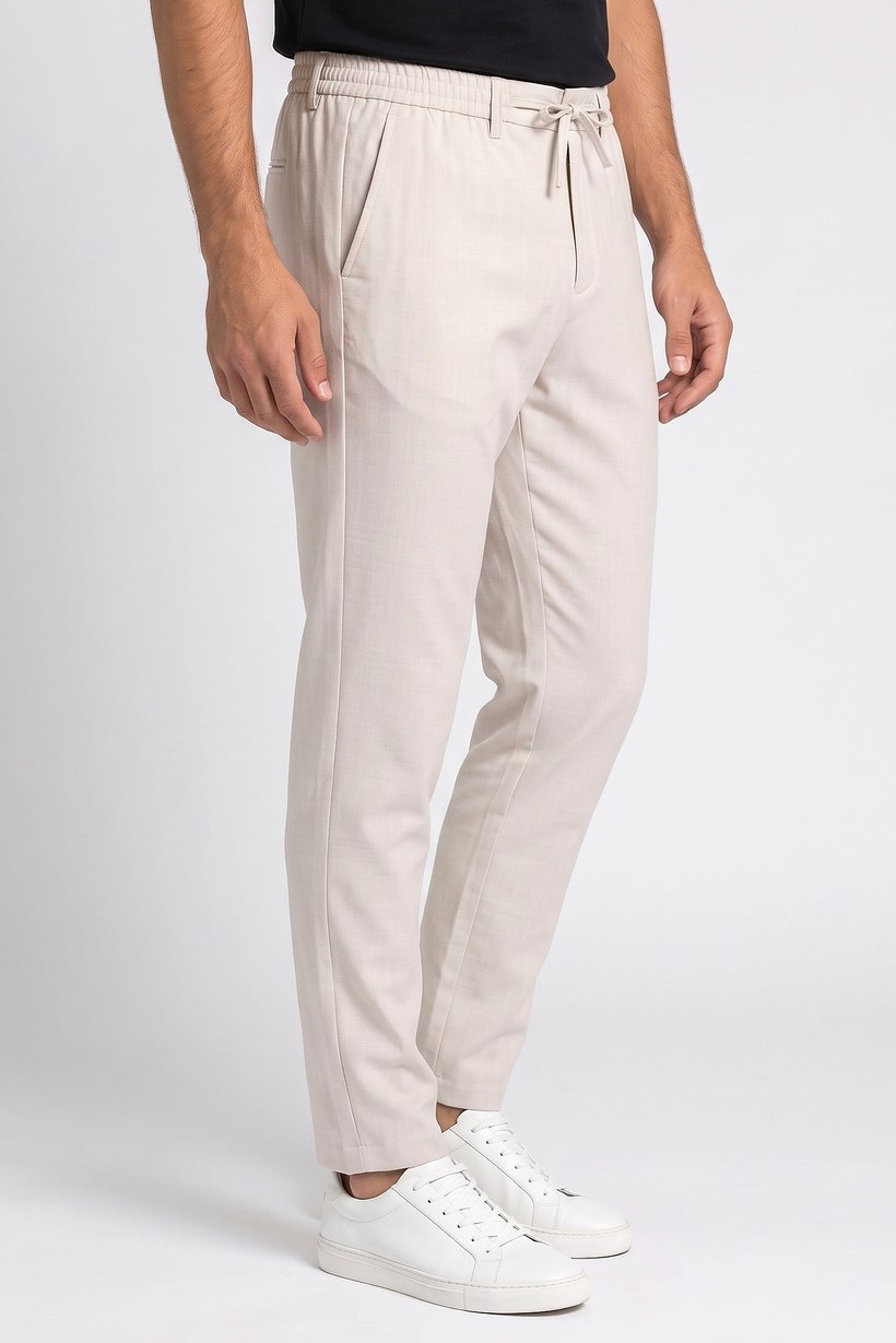 Men Regular Fit Solid Straight Leg Pants, Beige