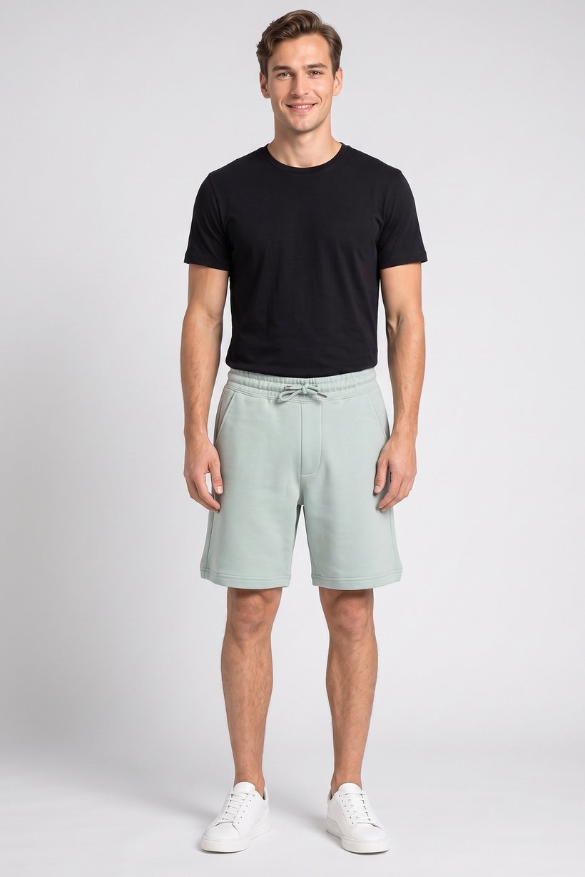 Men Solid Basic Shorts, Light Green