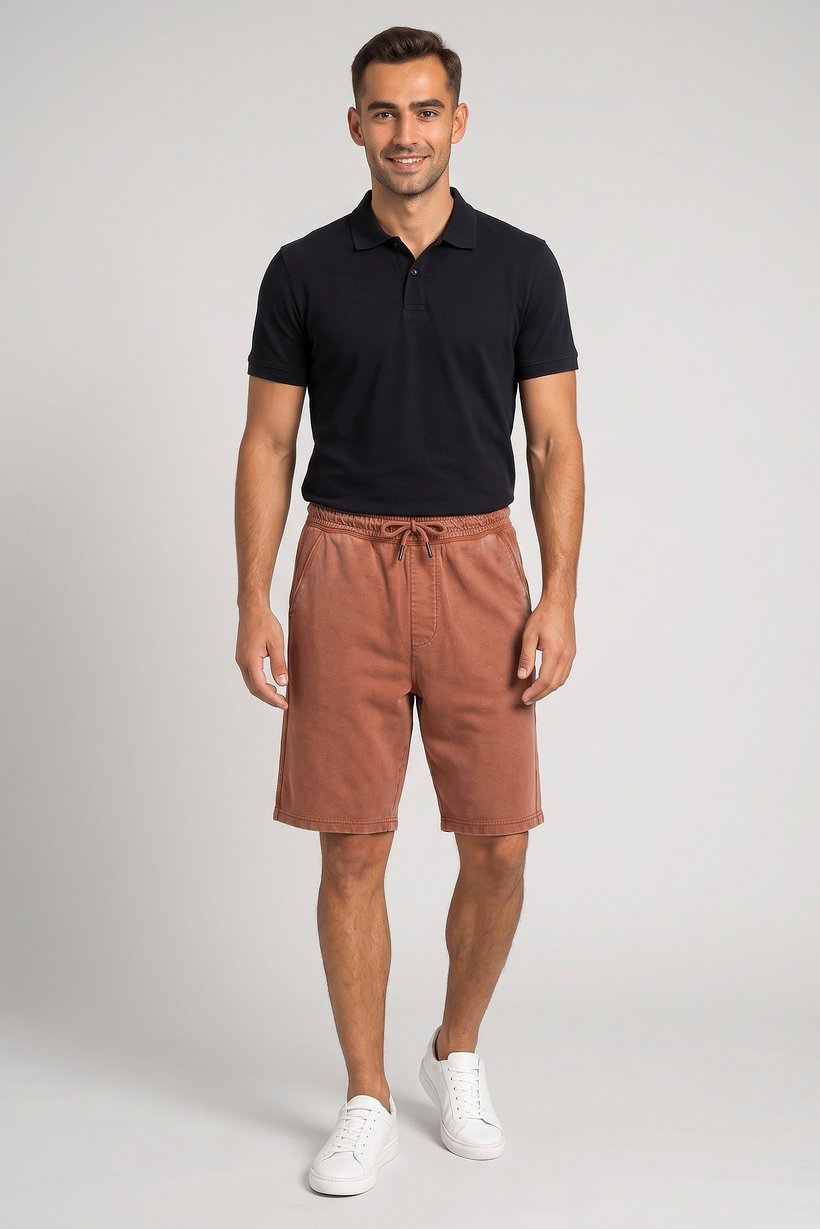 Men Plain Basic Shorts, Rust