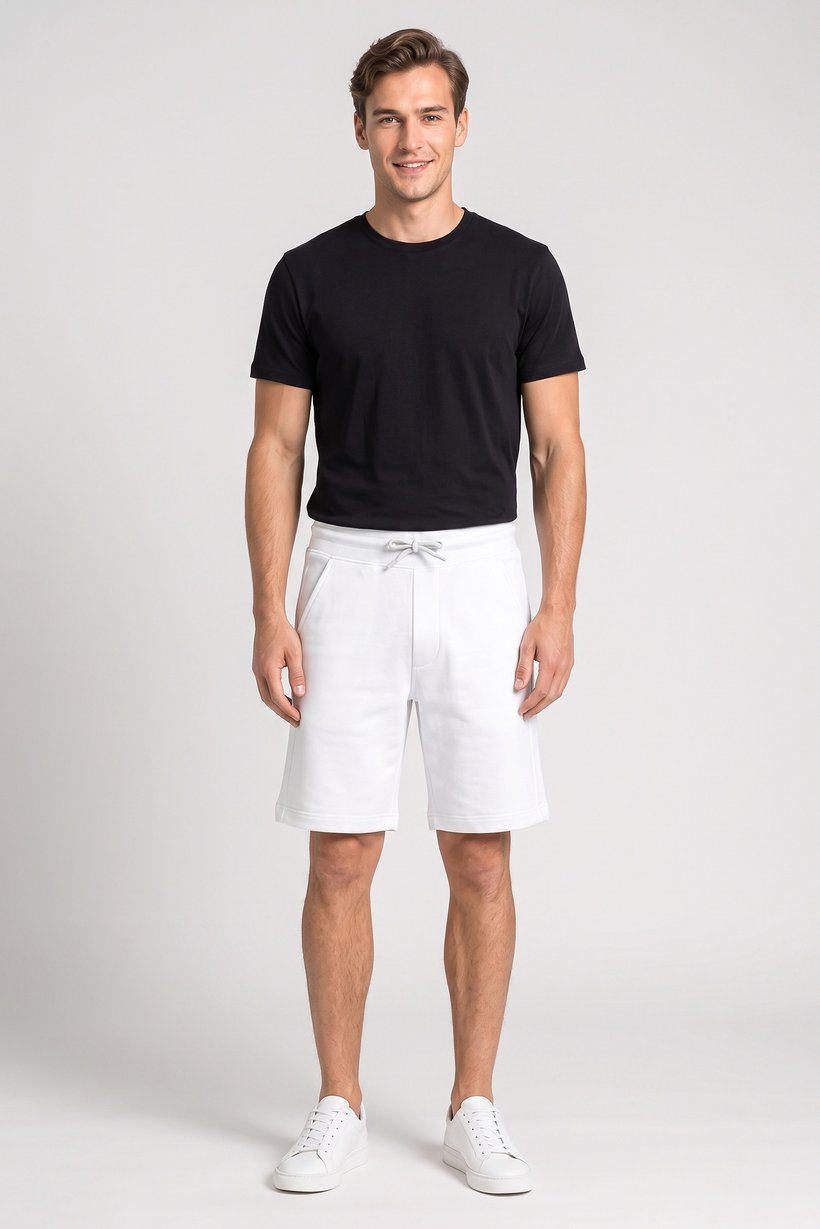 Men Solid Basic Shorts, White