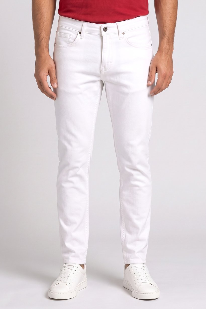 Men Slim Fit Solid Stretchable Denim Jeans, White
