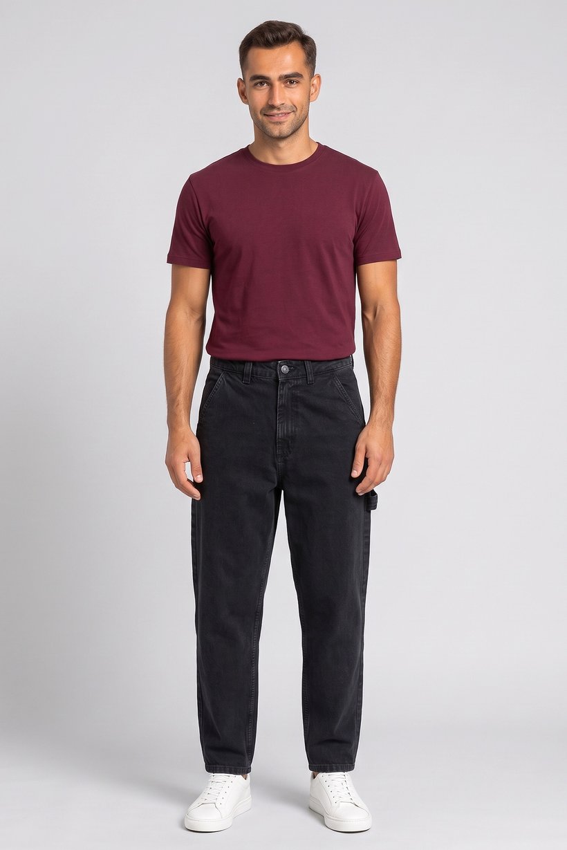 Men Skater Fit Washed Non Stretchable Jeans, Black