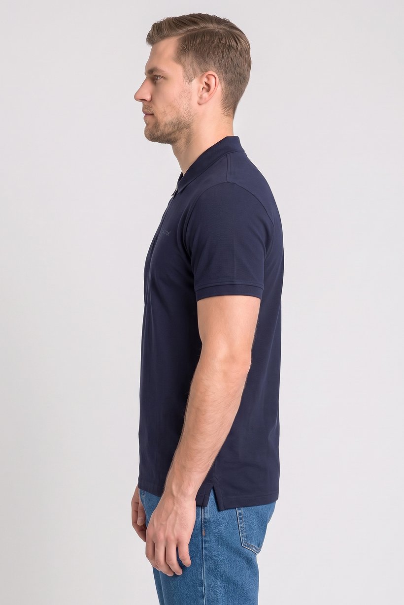Men Regular Fit Short Sleeve Embroidered Polo Shirt, Dark Navy