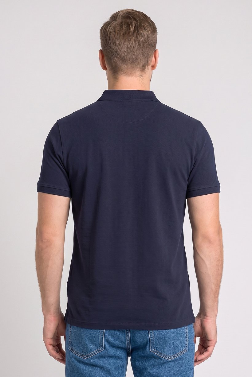Men Regular Fit Short Sleeve Embroidered Polo Shirt, Dark Navy