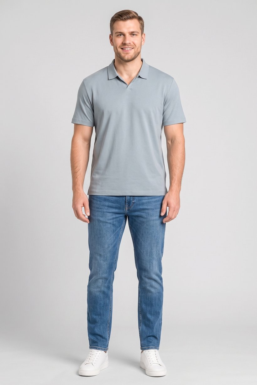 Men Regular Fit Short Sleeve Plain Polo Shirt, Dusty Grey