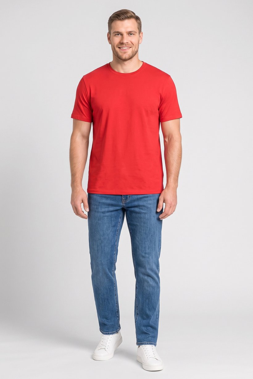 Men Crew Neck Short Sleeves Solid T-shirt, Red