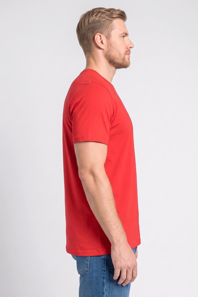 Men Crew Neck Short Sleeves Solid T-shirt, Red