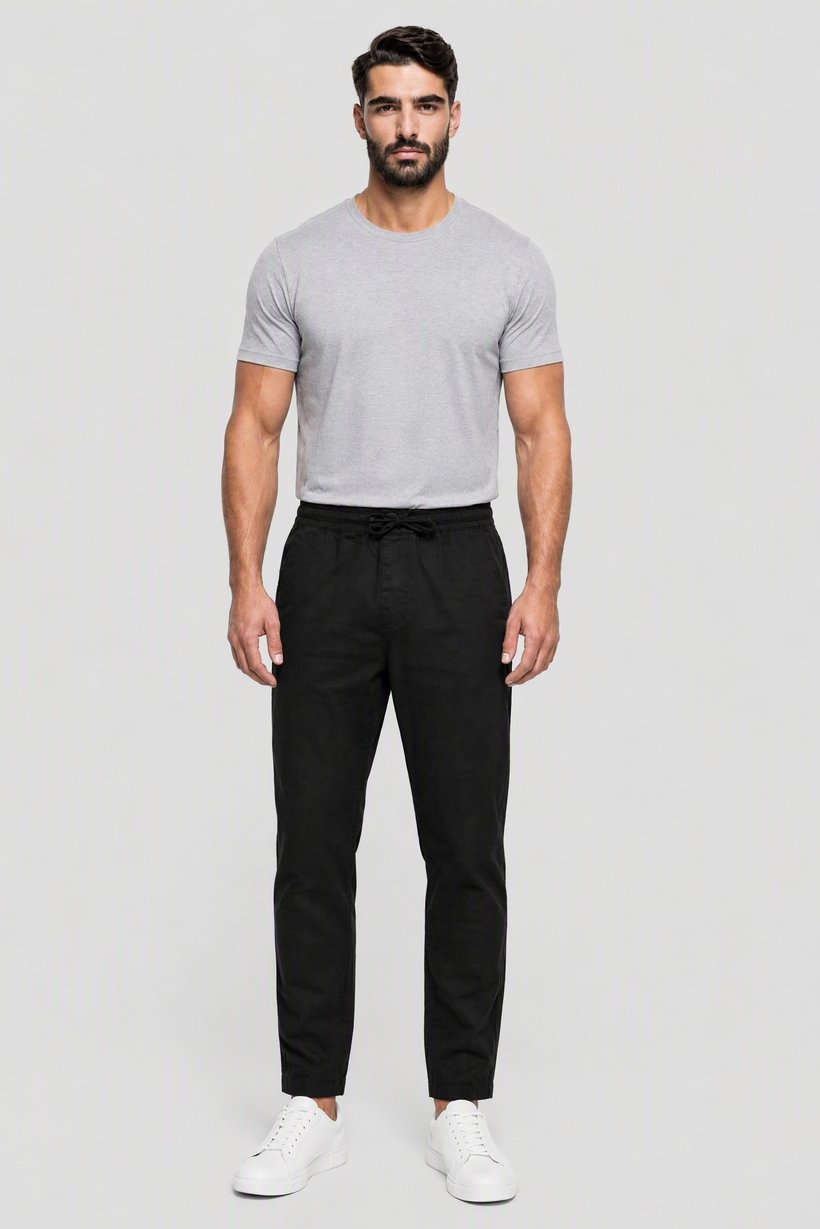 Men Regular Fit Solid Straight Leg Pants, Black