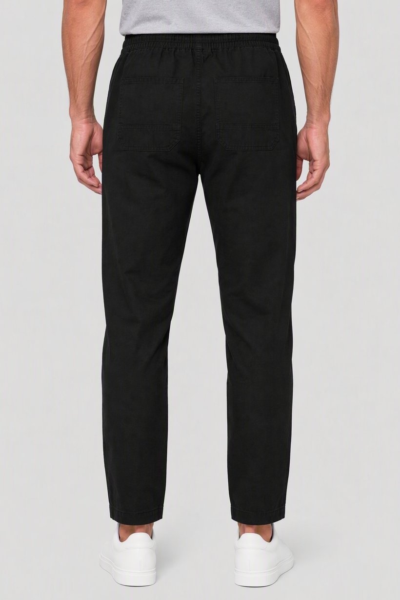 Men Regular Fit Solid Straight Leg Pants, Black