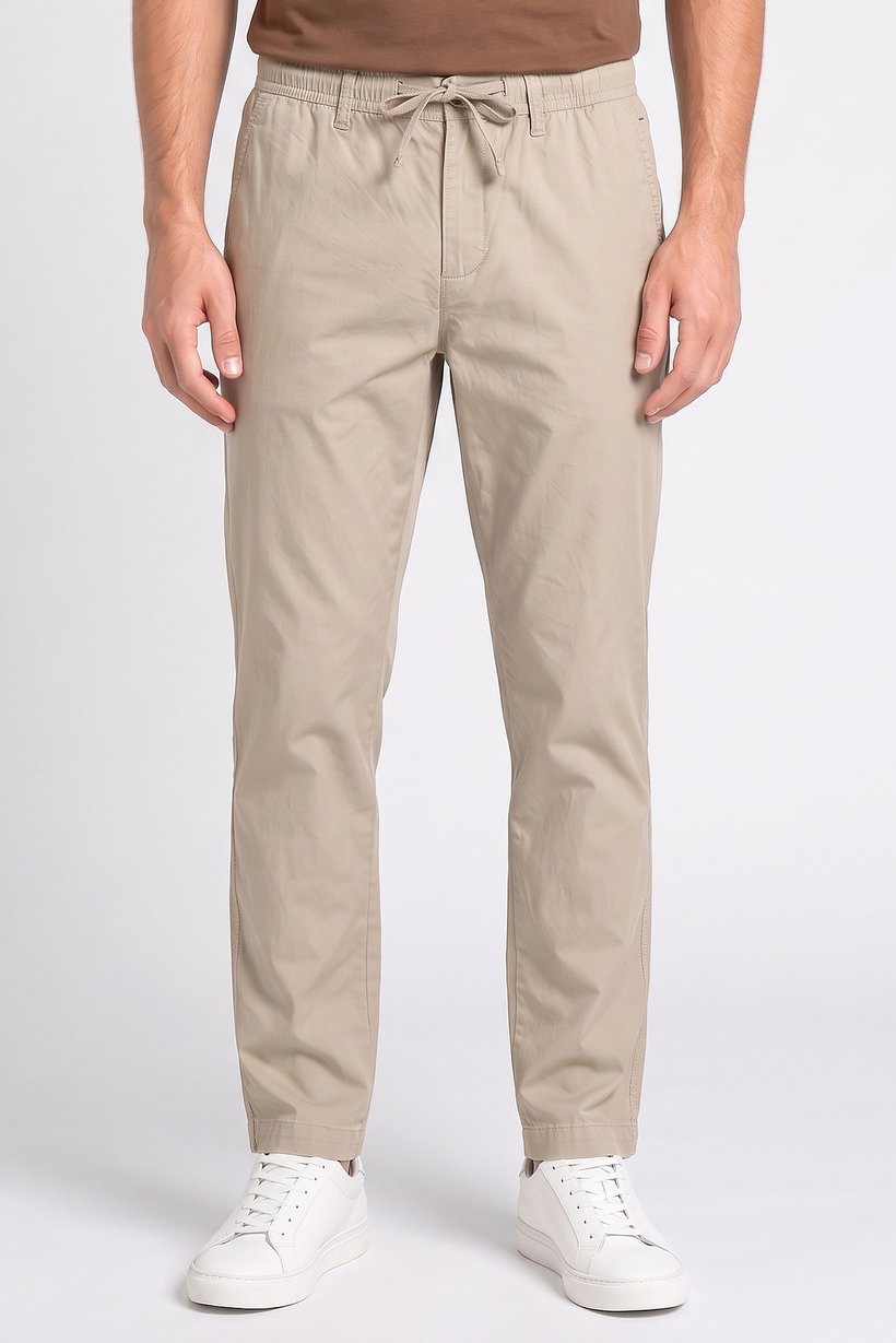 Men Regular Fit Solid Straight Leg Pants, Khaki