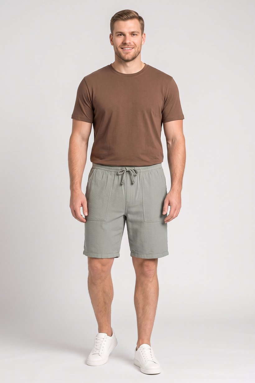 Men Textured Basic Shorts, Sage Green