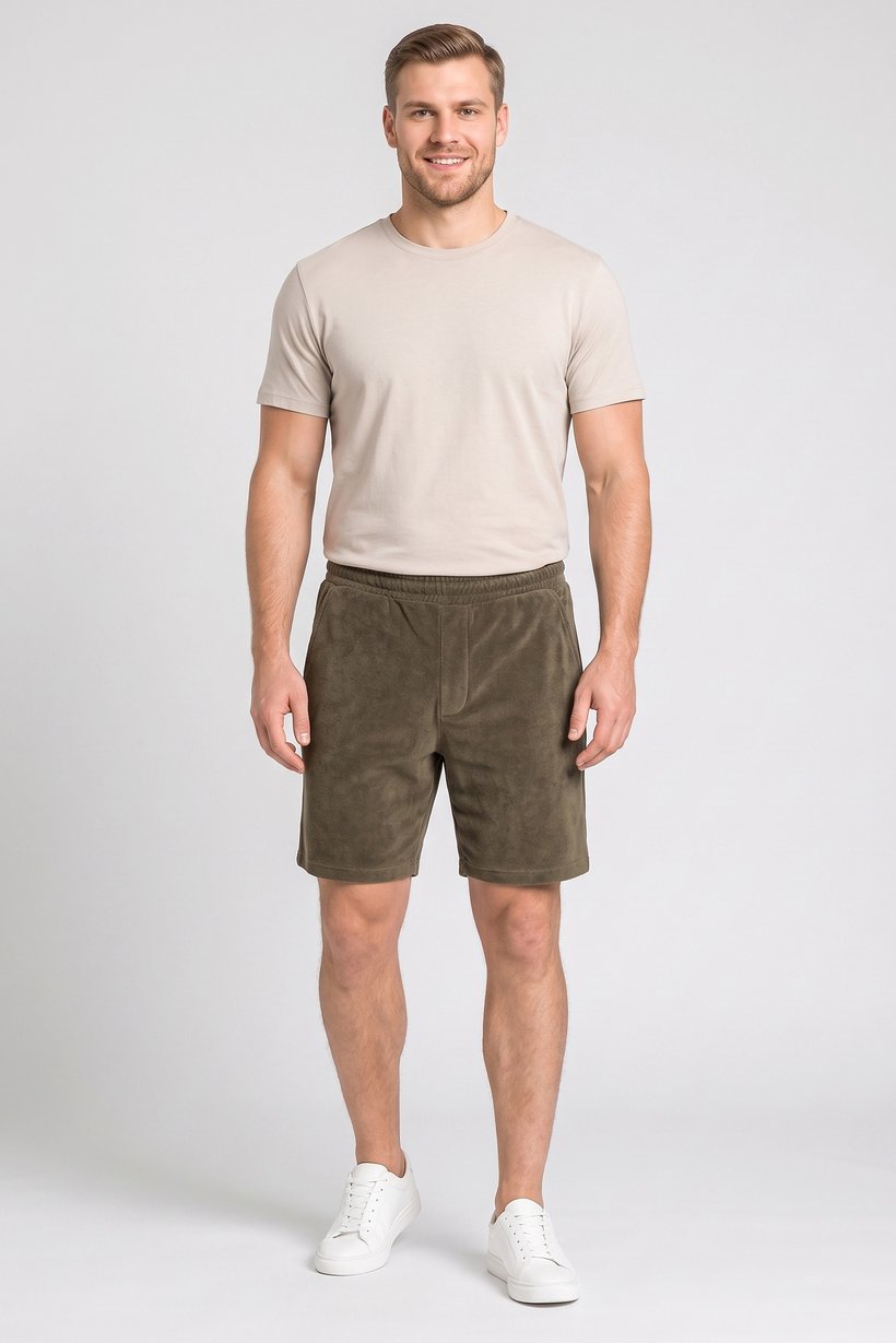 Men Regular Fit Textured Basic Shorts, Khaki