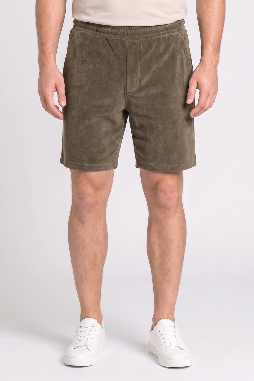 Men Regular Fit Textured Basic Shorts, Khaki