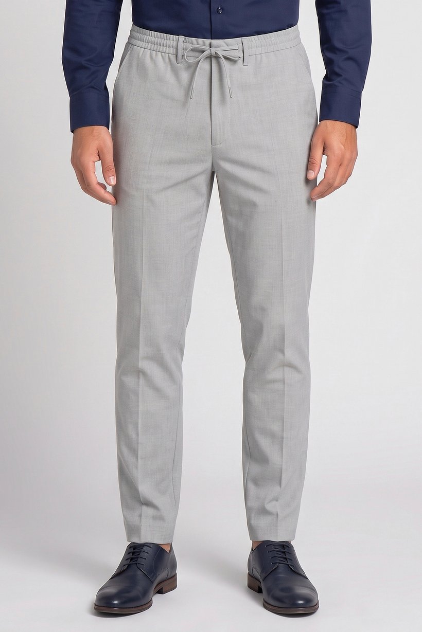 Men Regular Fit Solid Straight Leg Pants, Grey