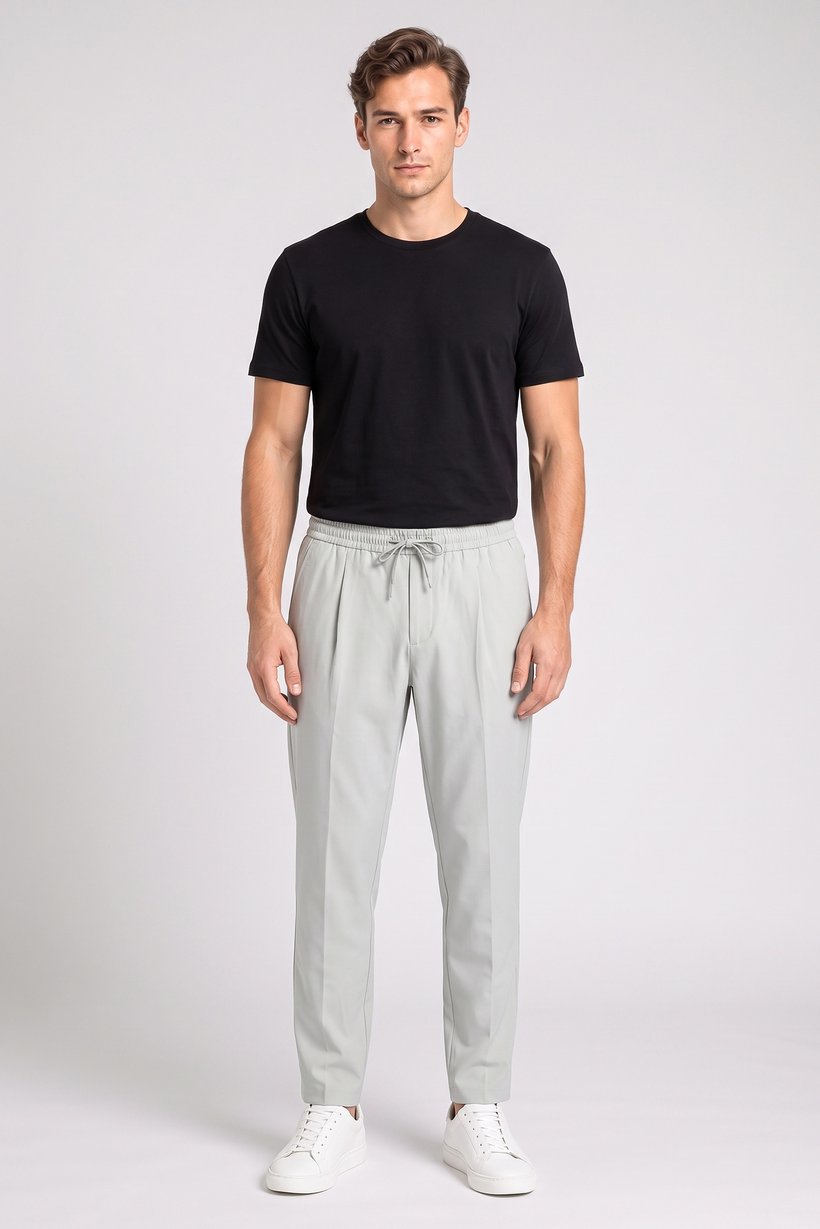 Men Regular Fit Solid Straight Leg Pants, Light Grey