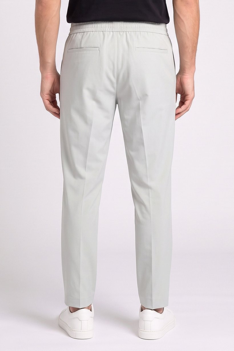 Men Regular Fit Solid Straight Leg Pants, Light Grey