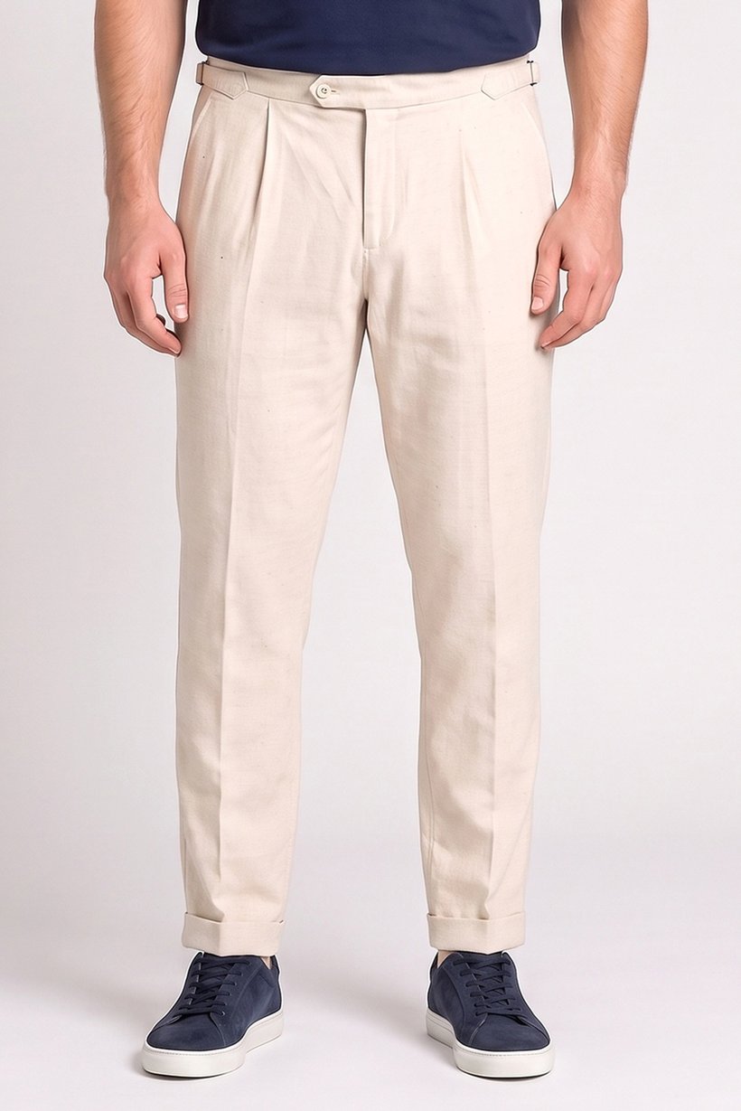 Men Carrot Fit Textured Straight Leg Pants, Beige