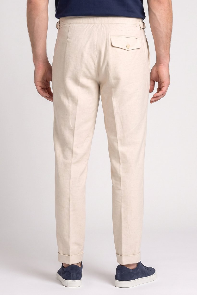 Men Carrot Fit Textured Straight Leg Pants, Beige