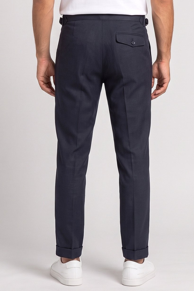 Men Carrot Fit Solid Straight Leg Pants, Navy
