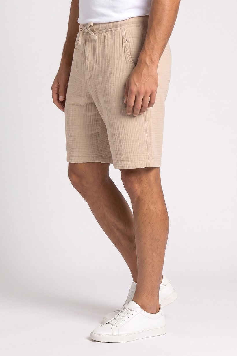 Men Plain Basic Shorts, Beige