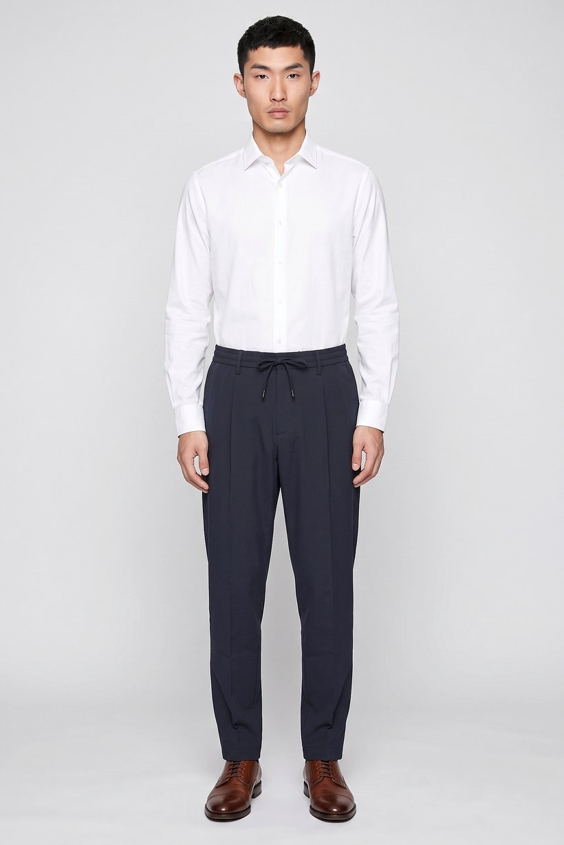 Men Regular Fit Textured Straight Leg Pants, Black