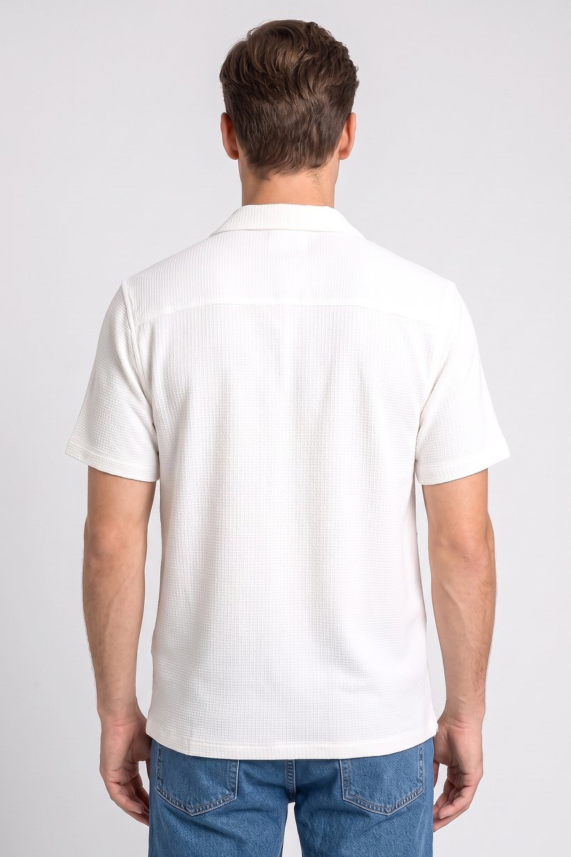 Men Regular Fit Short Sleeve Textured Casual Shirt, White