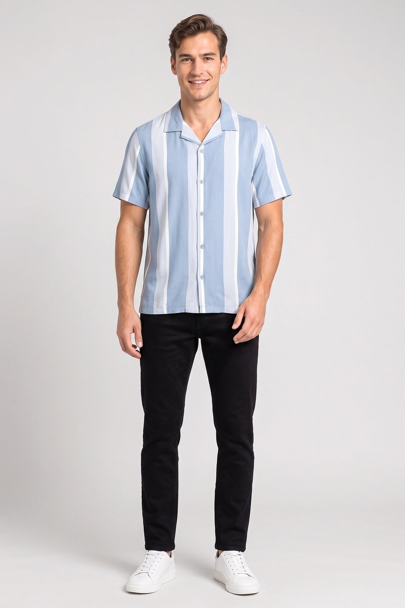 Men Regular Fit Short Sleeve Stripe Casual Shirt, Multicolor