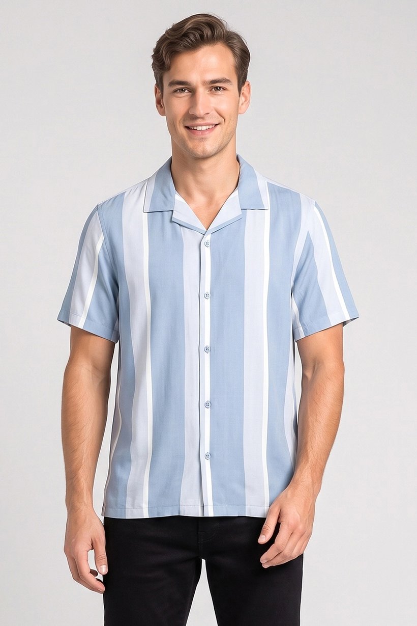 Men Regular Fit Short Sleeve Stripe Casual Shirt, Multicolor