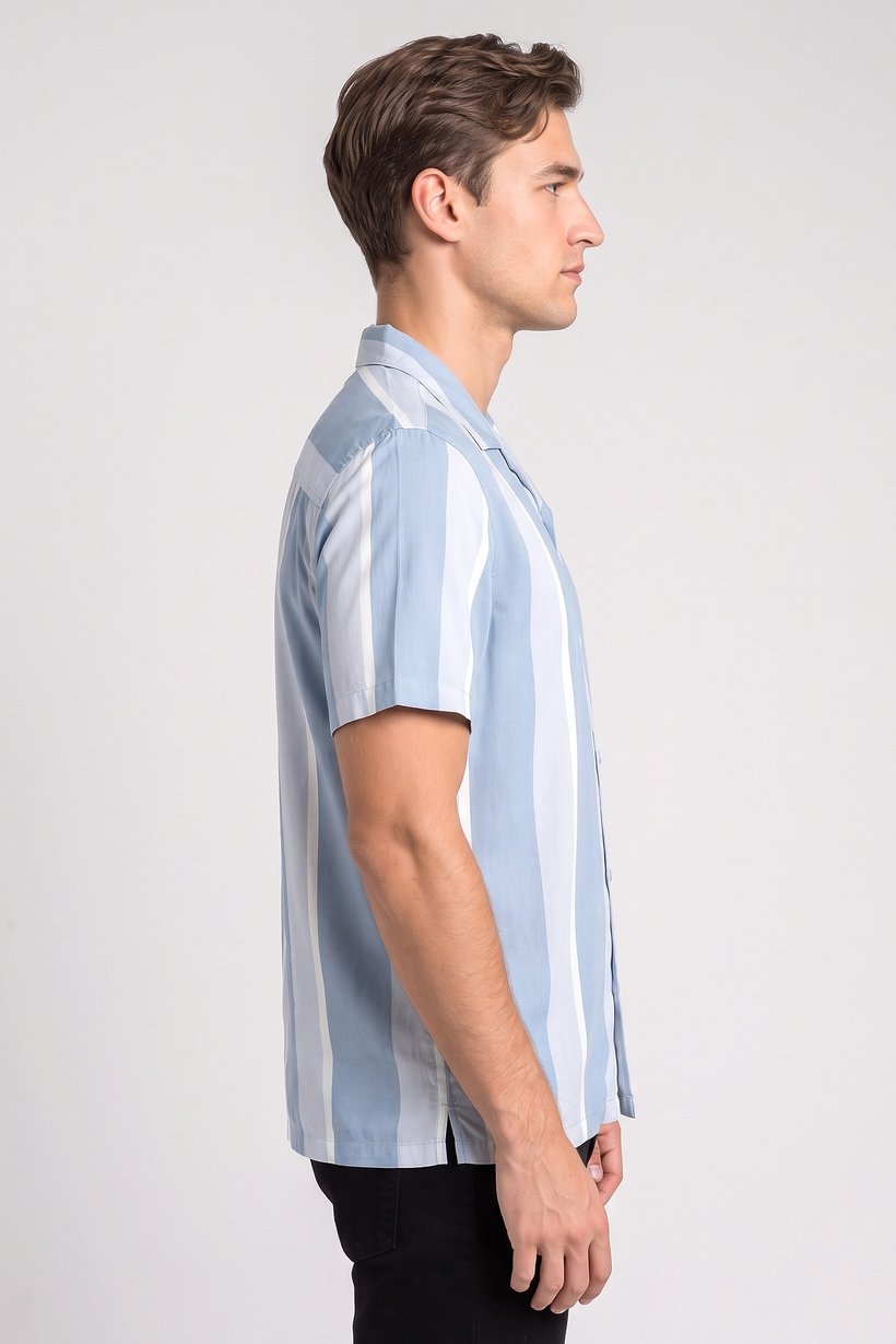 Men Regular Fit Short Sleeve Stripe Casual Shirt, Multicolor