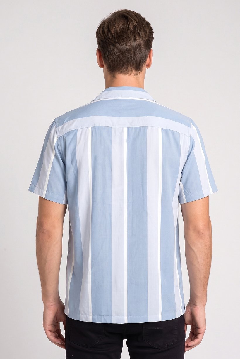 Men Regular Fit Short Sleeve Stripe Casual Shirt, Multicolor