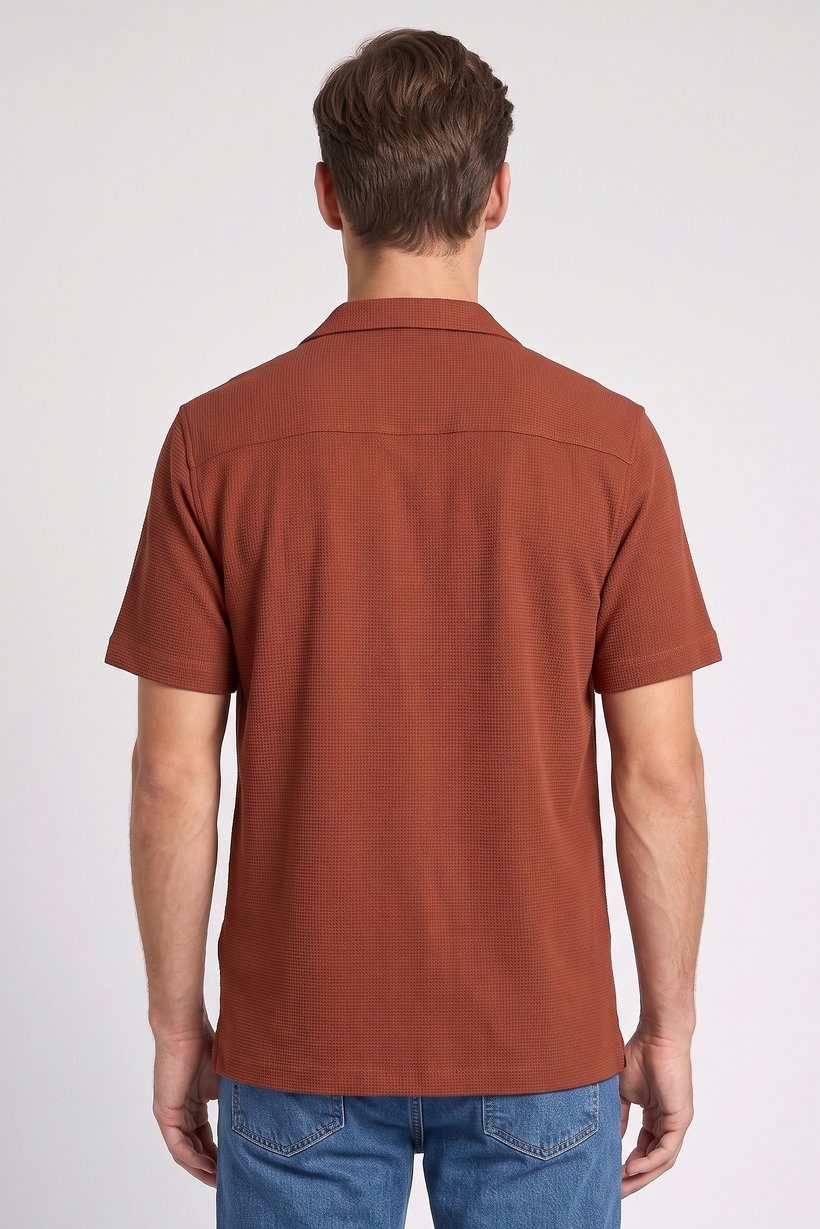 Men Regular Fit Solid Short Sleeve Casual Shirt, Rust