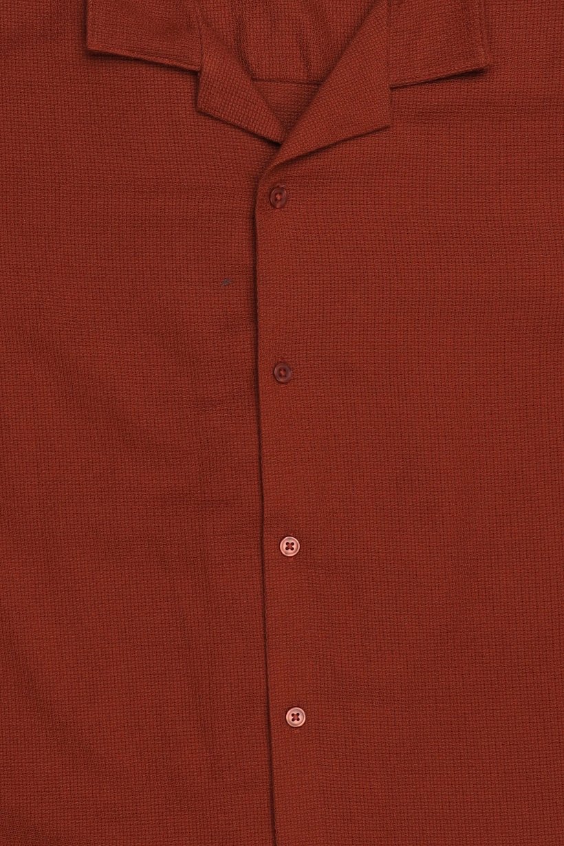 Men Regular Fit Solid Short Sleeve Casual Shirt, Rust