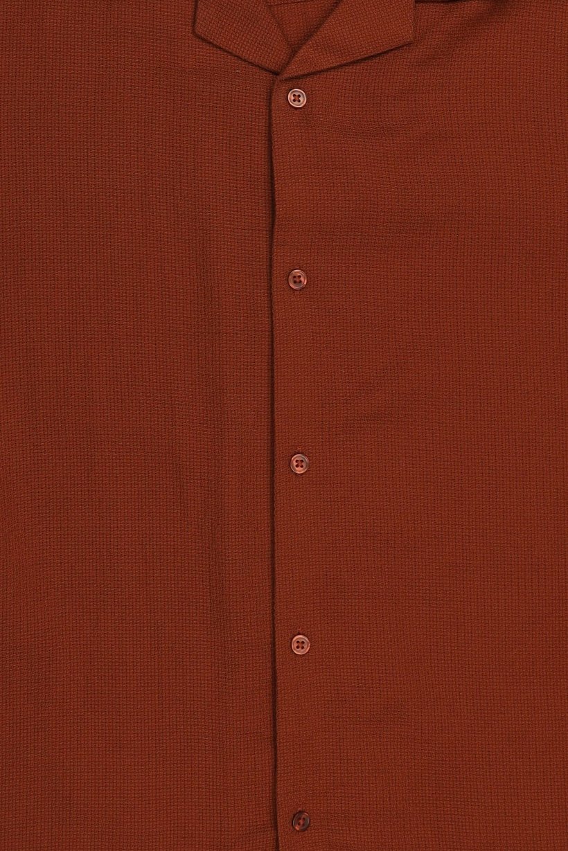 Men Regular Fit Short Sleeve Textured Casual Shirt, Rust
