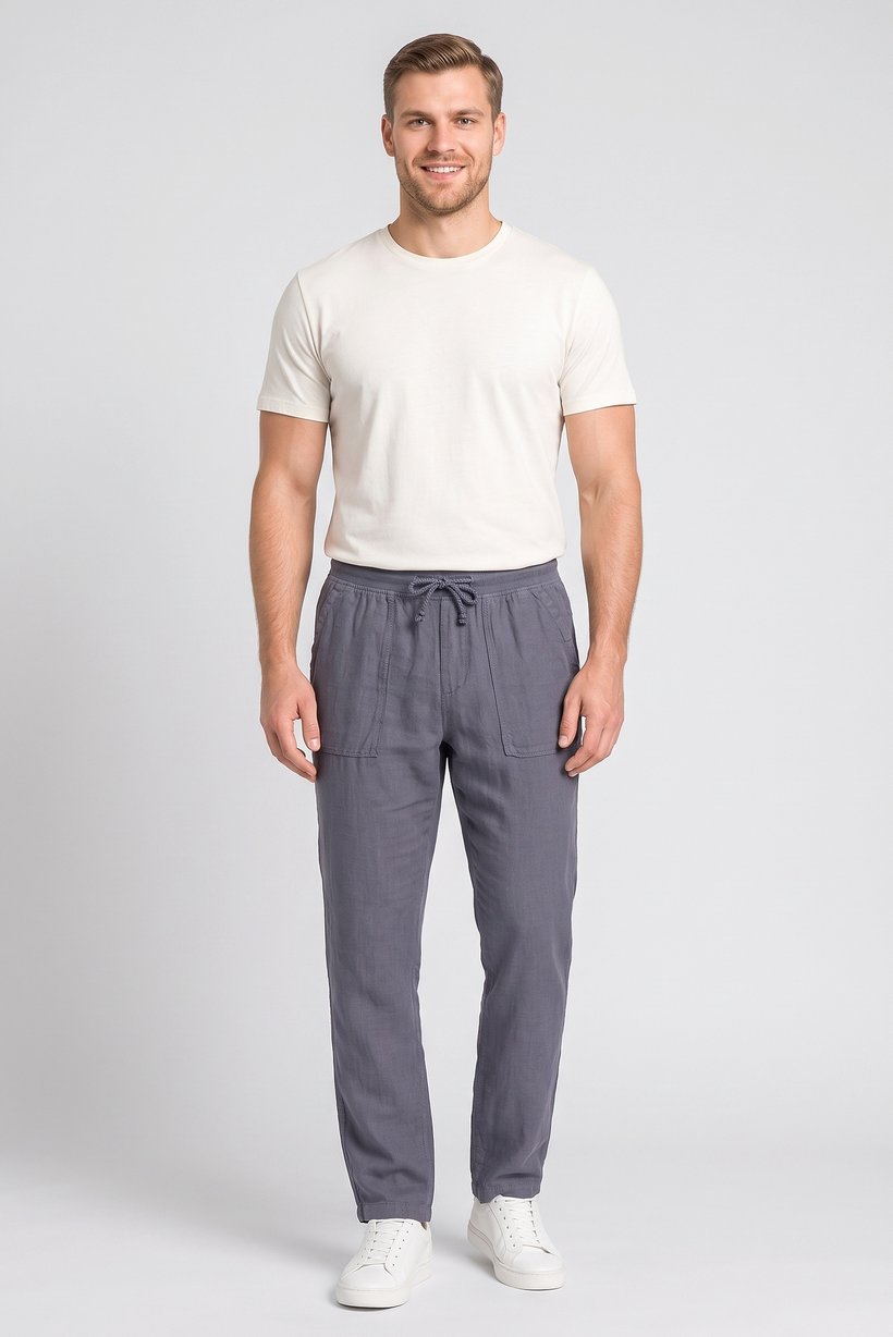 Men Comfort Fit Plain Straight Leg Pants, Slate Blue