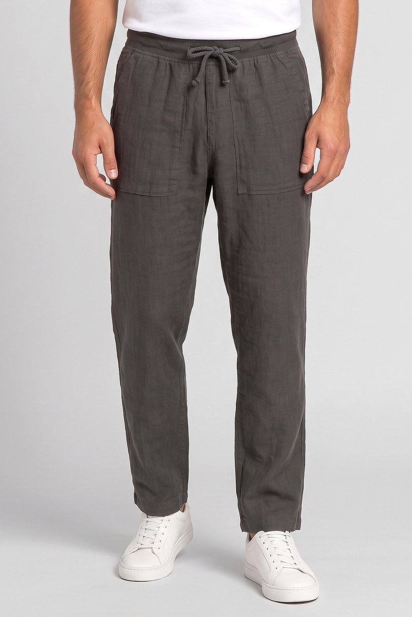 Men Comfort Fit Plain Straight Leg Pants, Grey