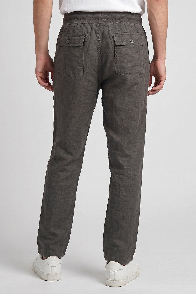 Men Comfort Fit Plain Straight Leg Pants, Grey