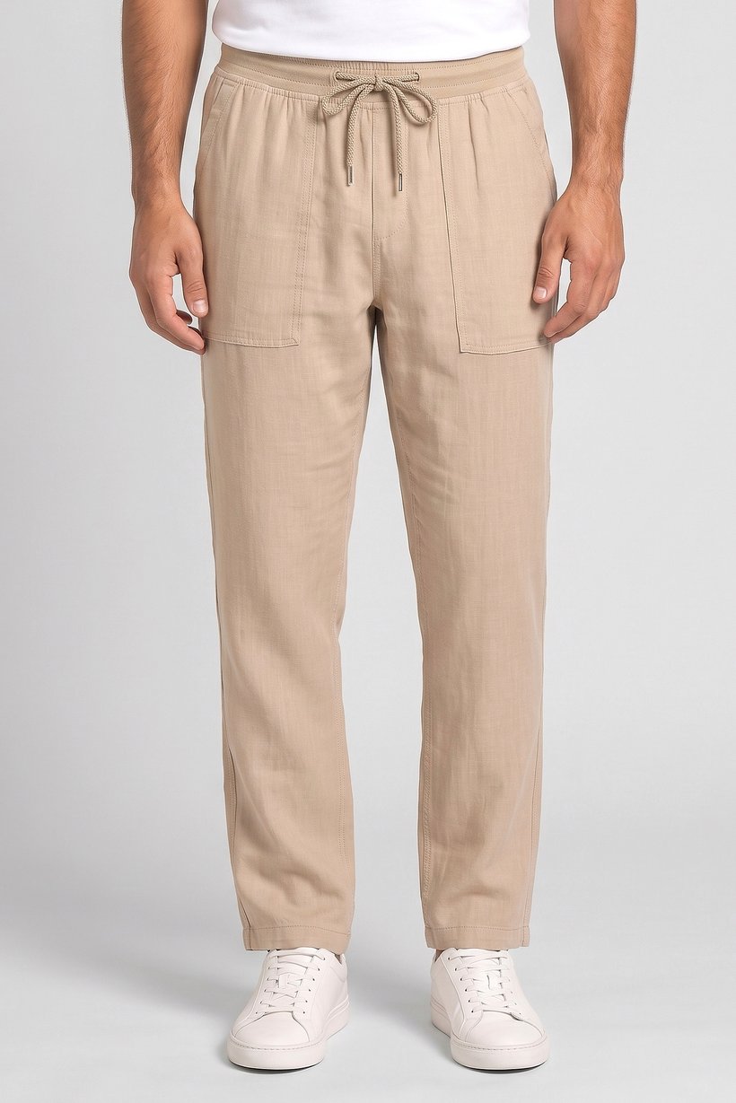Men Straight Fit Stripe Straight Leg Pants, Dark Beige