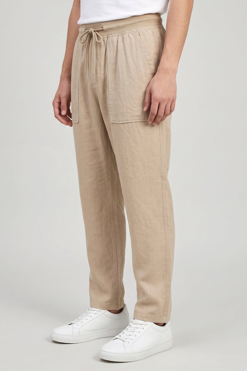 Men Straight Fit Stripe Straight Leg Pants, Dark Beige